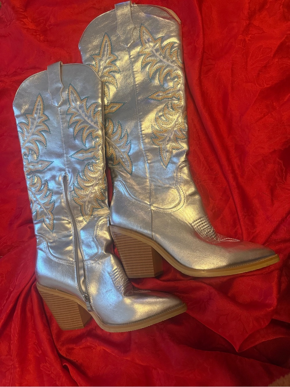 Cow-boy boot Silver Western-Style Mid-Calf Boots for Women